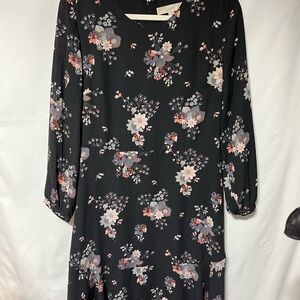 LOFT Floral‎ Long Sleeve Dress in Black and Pink